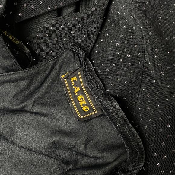 Vintage L.A. Glo Black Glitter Dot Side Slit Grecian Neck Dress - Picture 4 of 8